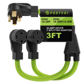 30 Amp Dryer Y Splitter to EV/RV Charging, NEMA 14-30P to 14-50R/14-30R 4-Prong Adapter Cable, Heavy-Duty 10 AWG 250V Power Cord for Dryer Outlet, 3ft, ETL Listed