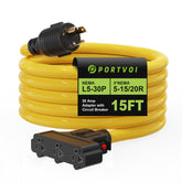 30 Amp to 110V 15/20 Amp Generator Adapter, NEMA L5-30P to 3X 5-15/20R Household Regular Outlet Splitter w/Circuit Breaker