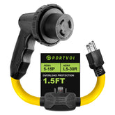 30 Amp to 110V RV Adapter Cord with Overload Protection Circuit Breaker, NEMA 5-15P to NEMA L5-30R Twist Lock Female Connector, 3 Prong 15A Male Plug to 30A Power Converter, Heavy-Duty 10AWG Copper Wire, 1.5 FT ETL Listed for RV Camper Trailer