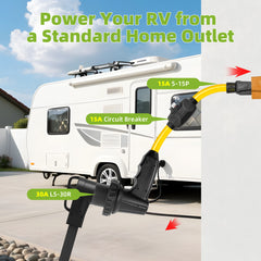 30 Amp to 110V RV Adapter Cord with Overload Protection Circuit Breaker, NEMA 5-15P to NEMA L5-30R Twist Lock Female Connector, 3 Prong 15A Male Plug to 30A Power Converter, Heavy-Duty 10AWG Copper Wire, 1.5 FT ETL Listed for RV Camper Trailer