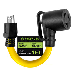 Portvoi Dryer Adapter Cord, NEMA 5-15P to 10-30R Power Adapter, 3 Prong Home Outlet Male to 120V Dryer Female For 15 Amp 120V Dryer/EV Charger
