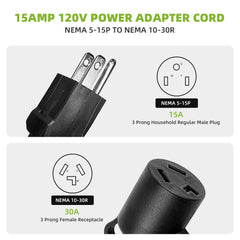 Portvoi Dryer Adapter Cord, NEMA 5-15P to 10-30R Power Adapter, 3 Prong Home Outlet Male to 120V Dryer Female For 15 Amp 120V Dryer/EV Charger