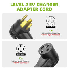NEMA 14-30P to 14-50R EV Charger Adapter Cord, 30 Amp to 50 Amp 4 Prong Dryer Outlet to to EV Plug