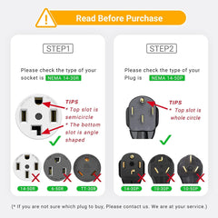30 AMP Dryer to 50 AMP EV/RV Conversion Adapter - NEMA 14-30P to 14-50R EV Charger Adapter Cord