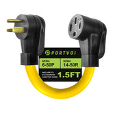 NEMA 6-50P to 14-50R EV Charger Adapter Cord 1.5FT Heavy Duty 8 AWG 125V 250V - portvoi.com