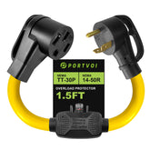 Overload Protector 30 Amp to 50 Amp RV Adapter Plug for Camper with Circuit Breaker NEMA TT-30P to NEMA 14-50R Electrical Power Adapter