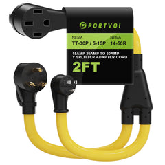 Portvoi 15/30Amp to 50 Amp RV Adapter for Camper NEMA 5-15 & TT-30 to 14-50R For Campground Travel Van Trailer - 1