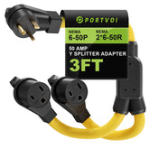 50 Amp Welder Splitter Adapter Cord, 3 Prong 250V NEMA 6-50 Male Plug to 2X 6-50R with Grip Handle, ETL Listed Heavy Duty STW 6 AWG 3FT Extesion Cord Splitter for Welder EV Charger