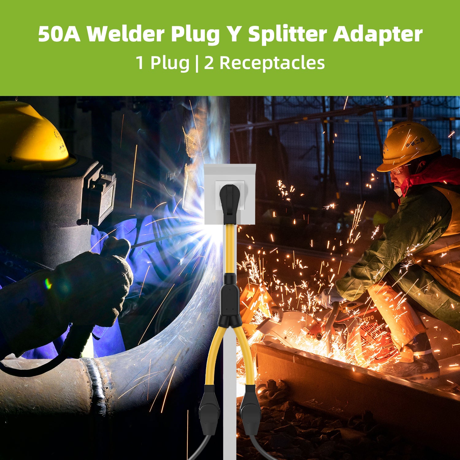 50 Amp Welder Splitter Adapter Cord, 3 Prong 250V NEMA 6-50 Male Plug to 2X 6-50R with Grip Handle, ETL Listed Heavy Duty STW 6 AWG 3FT Extesion Cord Splitter for Welder EV Charger 50 Amp Welder Splitter Adapter Cord, 3 Prong 250V NEMA 6-50 Male Plug to 2X 6-50R with Grip Handle, ETL Listed Heavy Duty STW 6 AWG 3FT Extesion Cord Splitter for Welder EV Charger