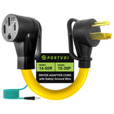 NEMA 10-30P to 14-50R EV & RV Adapter Cord with 8 ft Ground Wire