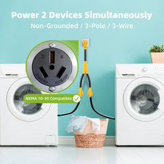 Portvoi NEMA 10-50 Splitter Cord, 6 Gauge 240V Splitter Industrial Male Plug 10-50P to (2) 10-50R Female connectors, 6 AWG, 3 feet