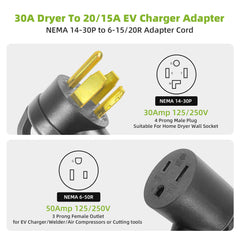 NEMA 14-30P to 6-50R Welder Adapter Cord for Dryer Outlet