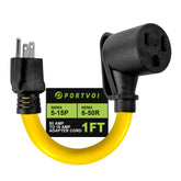 50 Amp to 110V Welder/EV Charger Adapter Cord, NEMA 5-15P Male to 6-50R Female 120V 3 Prong Household Male Plug to 240V Power Adapter, ETL Listed, 12 Inch Long, Heavy Duty 10AWG/3C, 30A Max