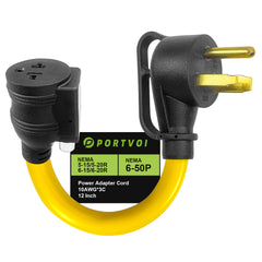 NEMA 6-50P to 6-20/15R or 5-20/15R EV Charger Adapter with Built-in Breaker