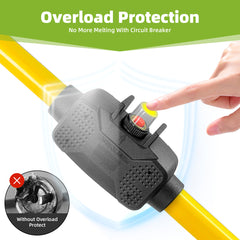 Overload Protector 50 Amp to 110 Volt 15Amp RV Adapter Cord with Circuit Breaker, 3 Prong 15A NEMA 5-15P to 4 Prong NEMA 14-50R Adapter