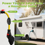 Overload Protector 50 Amp to 110 Volt 15Amp RV Adapter Cord with Circuit Breaker, 3 Prong 15A NEMA 5-15P to 4 Prong NEMA 14-50R Adapter