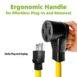 Overload Protector 50 Amp to 110 Volt 15Amp RV Adapter Cord with Circuit Breaker, 3 Prong 15A NEMA 5-15P to 4 Prong NEMA 14-50R Adapter