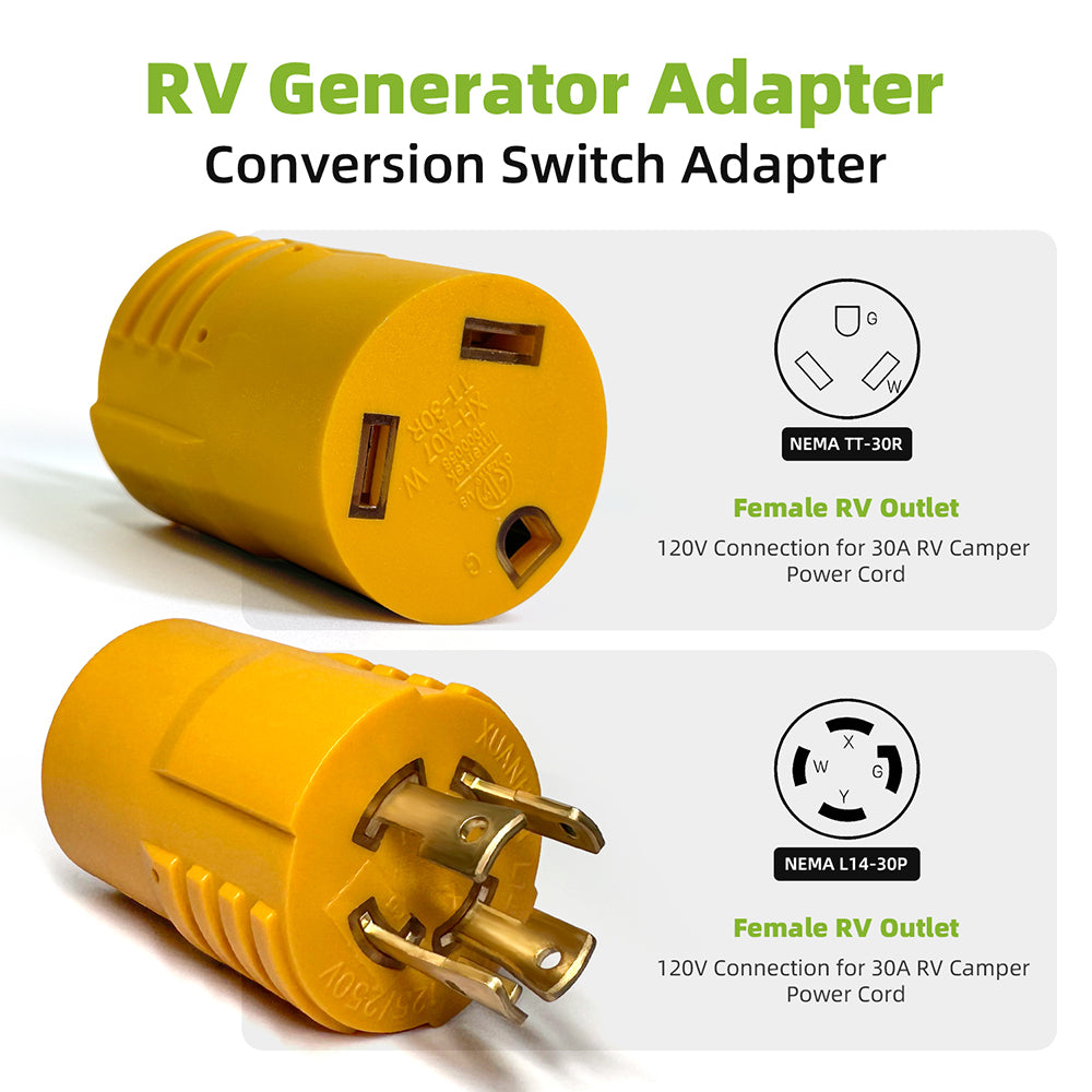 Portvoi NEMA L14-30P to TT-30R 30 Amp RV Generator Power Adapter, 4 Prong 30A L14-30P Locking Male 125/250 Generator Plug to TT-30R Female Outlet ETL Listed Secondary image