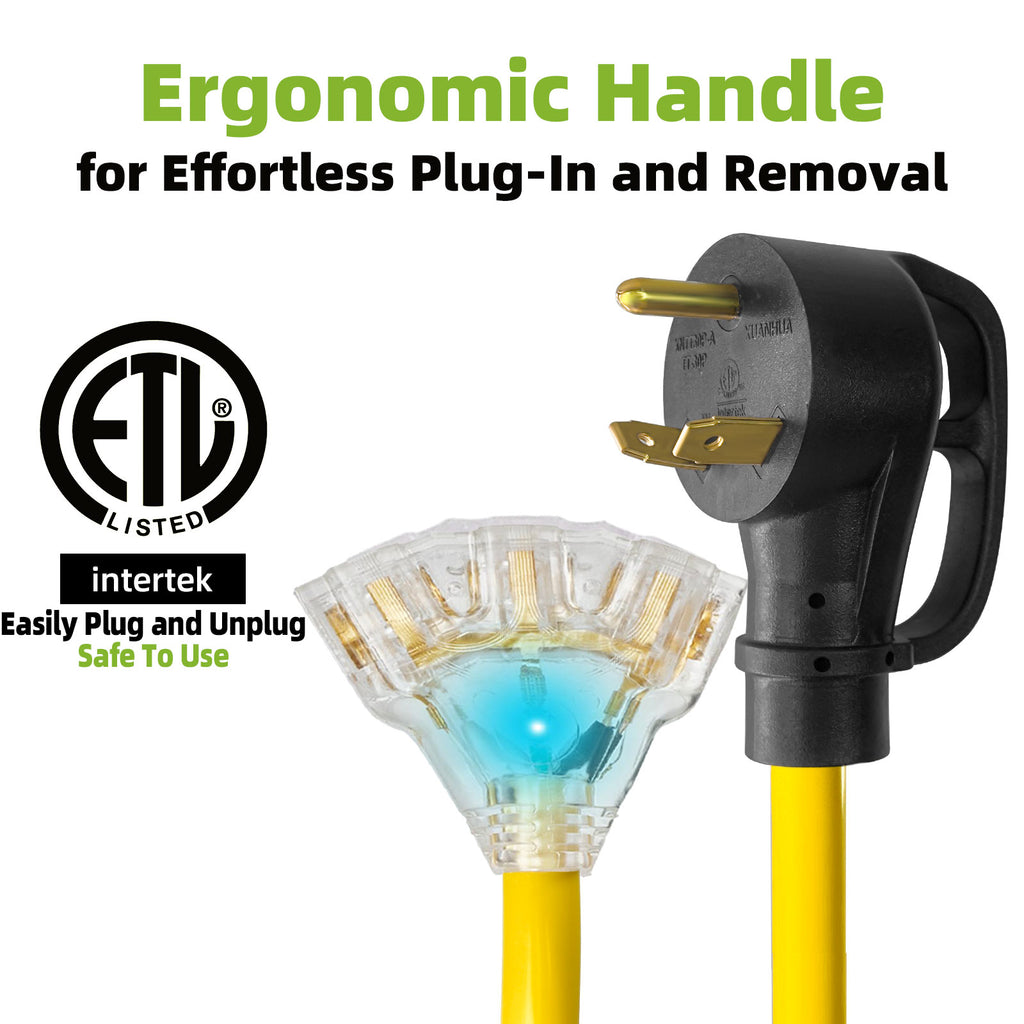 Portvoi NEMA TT-30P to 3X 5-20R 5-15R T-Blade Household Outlet with LED Power Indicator