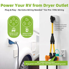 30 Amp 3 Prong Dryer Y Splitter Adapter to RV Charging, NEMA 10-30P to 14-50R/10-30R