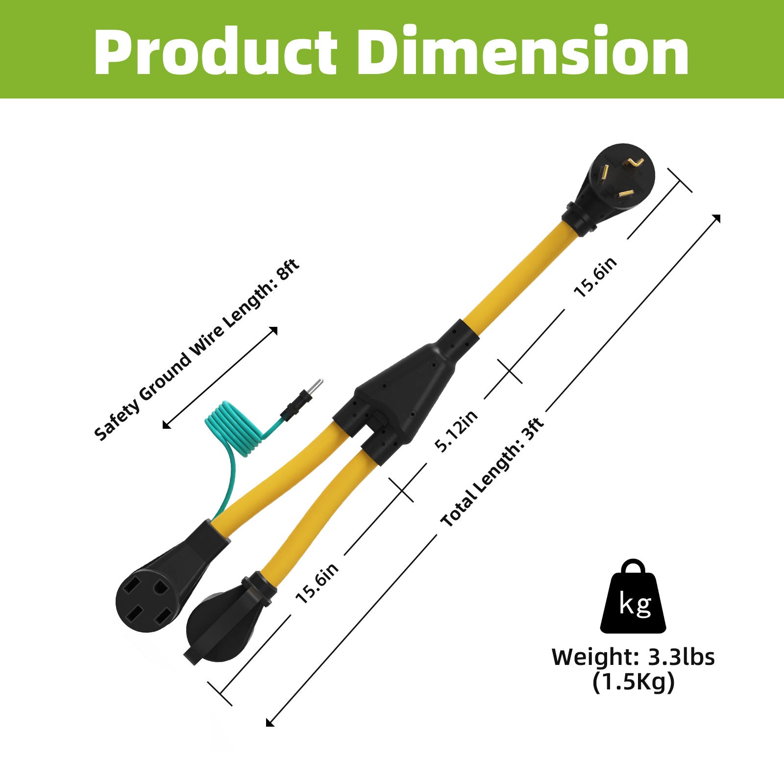 30 Amp 3 Prong Dryer Y Splitter Adapter to EV/RV, NEMA 10-30P to 14-50R/10-30R 3 Feet in Length