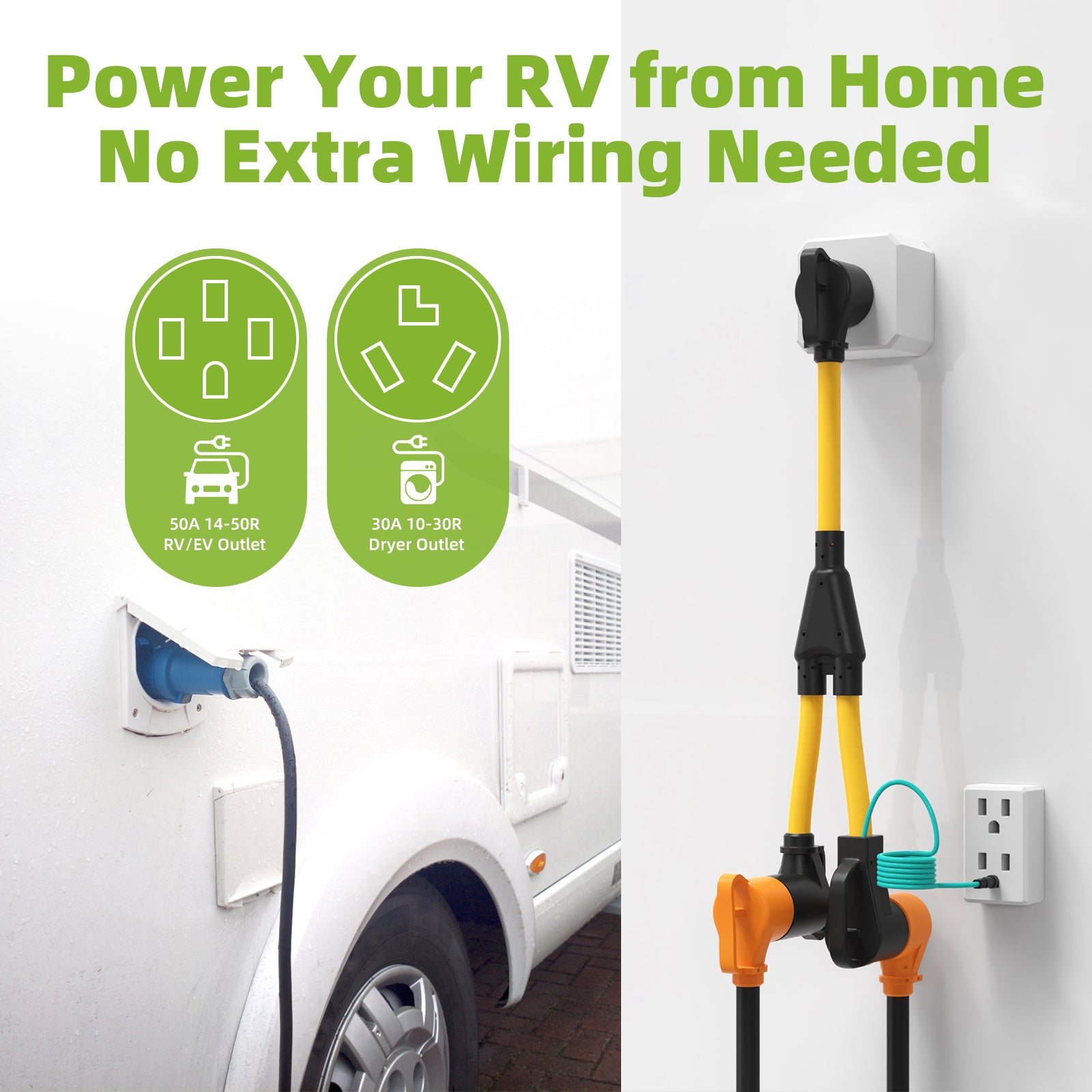 30 Amp Dryer Y Splitter Adapter Cord with Handle, NEMA 10-30P to 14-50R/10-30R, 3 Prong to 4 Prong, for EV/RV Charging at Dryer Outlet, 10 AWG, ETL Certified, 3FT Cord with Safety Ground Wire