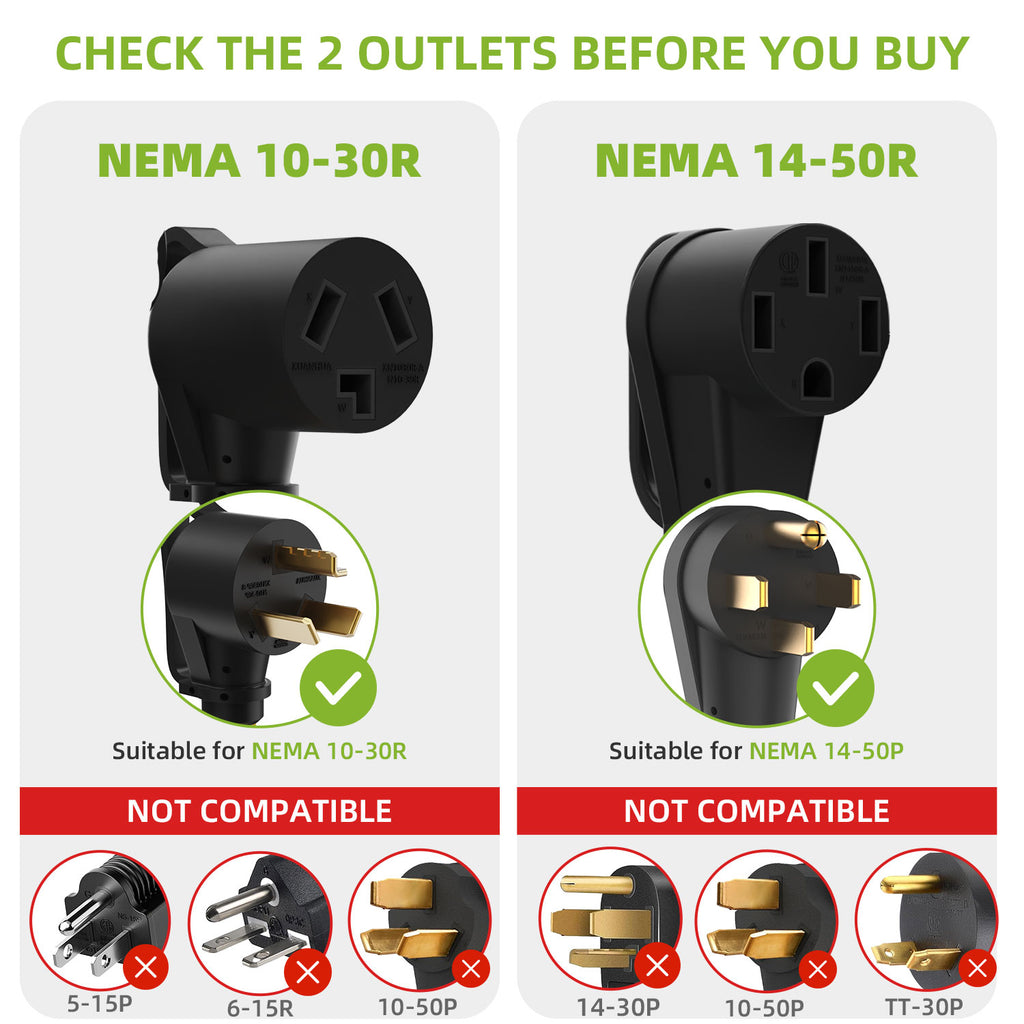 30 Amp Dryer Y Splitter Adapter to EV/RV, NEMA 10-30P to 14-50R/10-30R Extension Cord for EV/RV Charging at Dryer Outlet