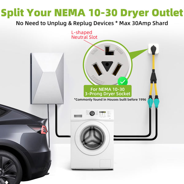 30 Amp Dryer Y Splitter Adapter to Welder, NEMA 10-30P to 6-50R/10-30R for Welder/EV Charging/Plasma Cutters