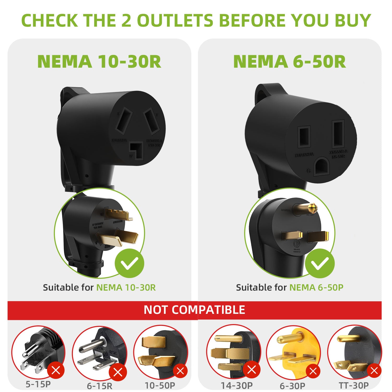 30 Amp Dryer Y Splitter Adapter to Welder, NEMA 10-30P to 6-50R/10-30R for Welder/EV Charging/Plasma Cutters