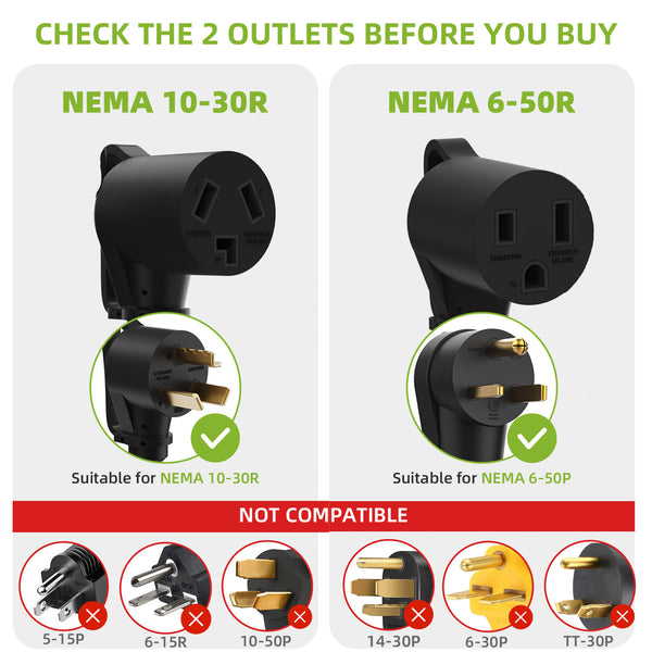 30 Amp Dryer Y Splitter Adapter to Welder, NEMA 10-30P to 6-50R/10-30R for Welder/EV Charging/Plasma Cutters