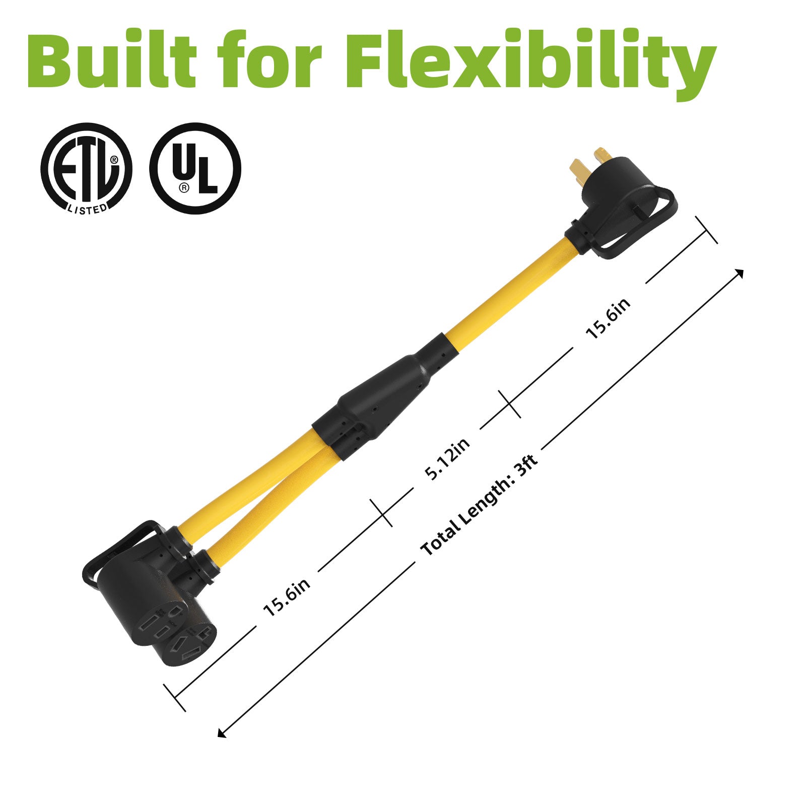 30 Amp Dryer Y Splitter Adapter to Welder, NEMA 10-30P to 6-50R/10-30R for Welder/EV Charging/Plasma Cutters