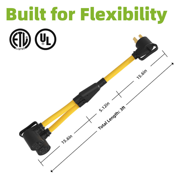 30 Amp Dryer Y Splitter Adapter to Welder, NEMA 10-30P to 6-50R/10-30R for Welder/EV Charging/Plasma Cutters