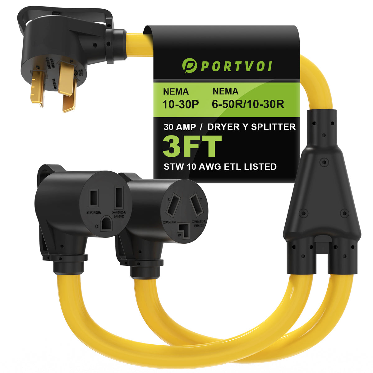 30 Amp Dryer Y Splitter Adapter to Welder, NEMA 10-30P to 6-50R/10-30R for Welder/EV Charging/Plasma Cutters