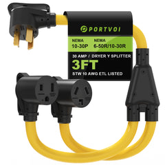 30 Amp Dryer Y Splitter Adapter to Welder, NEMA 10-30P to 6-50R/10-30R for Welder/EV Charging/Plasma Cutters