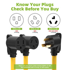 30 Amp Dryer Y Splitter Adapter to Welder, NEMA 10-30P to 6-50R/10-30R for Welder/EV Charging/Plasma Cutters