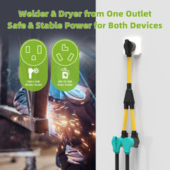 30 Amp Dryer Y Splitter Adapter to Welder, NEMA 10-30P to 6-50R/10-30R for Welder/EV Charging/Plasma Cutters