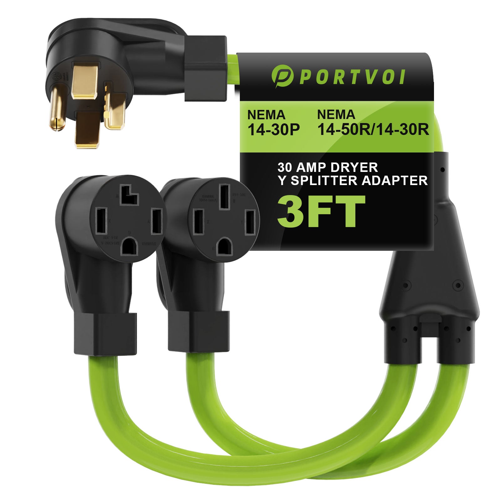 30 Amp Dryer Y Splitter to EV/RV Charging, NEMA 14-30P to 14-50R/14-30R 4-Prong Adapter Cable, Heavy-Duty 10 AWG 250V Power Cord for Dryer Outlet, 3ft, ETL Listed