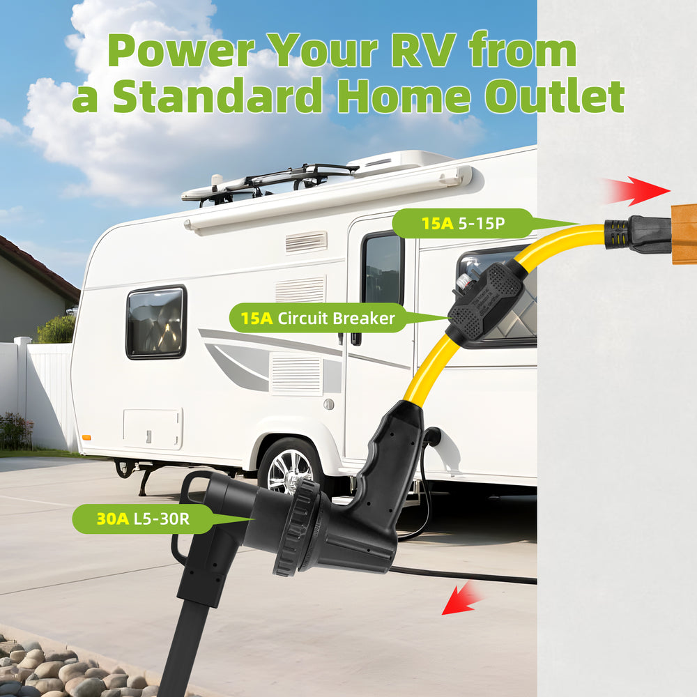 30 Amp to 110V RV Adapter Cord with Overload Protection Circuit Breaker, NEMA 5-15P to NEMA L5-30R Twist Lock Female Connector, 3 Prong 15A Male Plug to 30A Power Converter, Heavy-Duty 10AWG Copper Wire, 1.5 FT ETL Listed for RV Camper Trailer