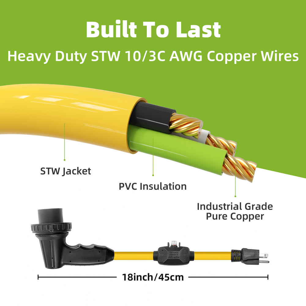 30 Amp to 110V RV Adapter Cord with Overload Protection Circuit Breaker, NEMA 5-15P to NEMA L5-30R Twist Lock Female Connector, 3 Prong 15A Male Plug to 30A Power Converter, Heavy-Duty 10AWG Copper Wire, 1.5 FT ETL Listed for RV Camper Trailer