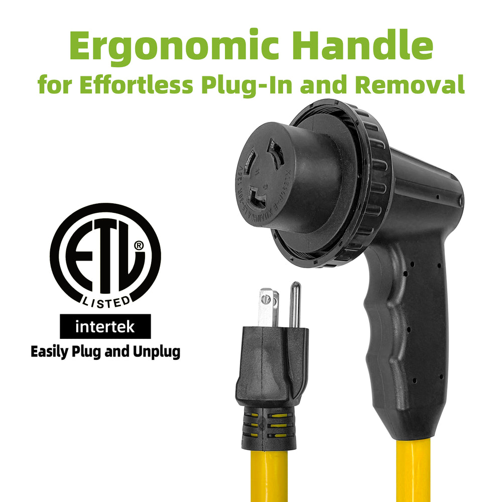 30 Amp to 110V RV Adapter Cord with Overload Protection Circuit Breaker, NEMA 5-15P to NEMA L5-30R Twist Lock Female Connector, 3 Prong 15A Male Plug to 30A Power Converter, Heavy-Duty 10AWG Copper Wire, 1.5 FT ETL Listed for RV Camper Trailer