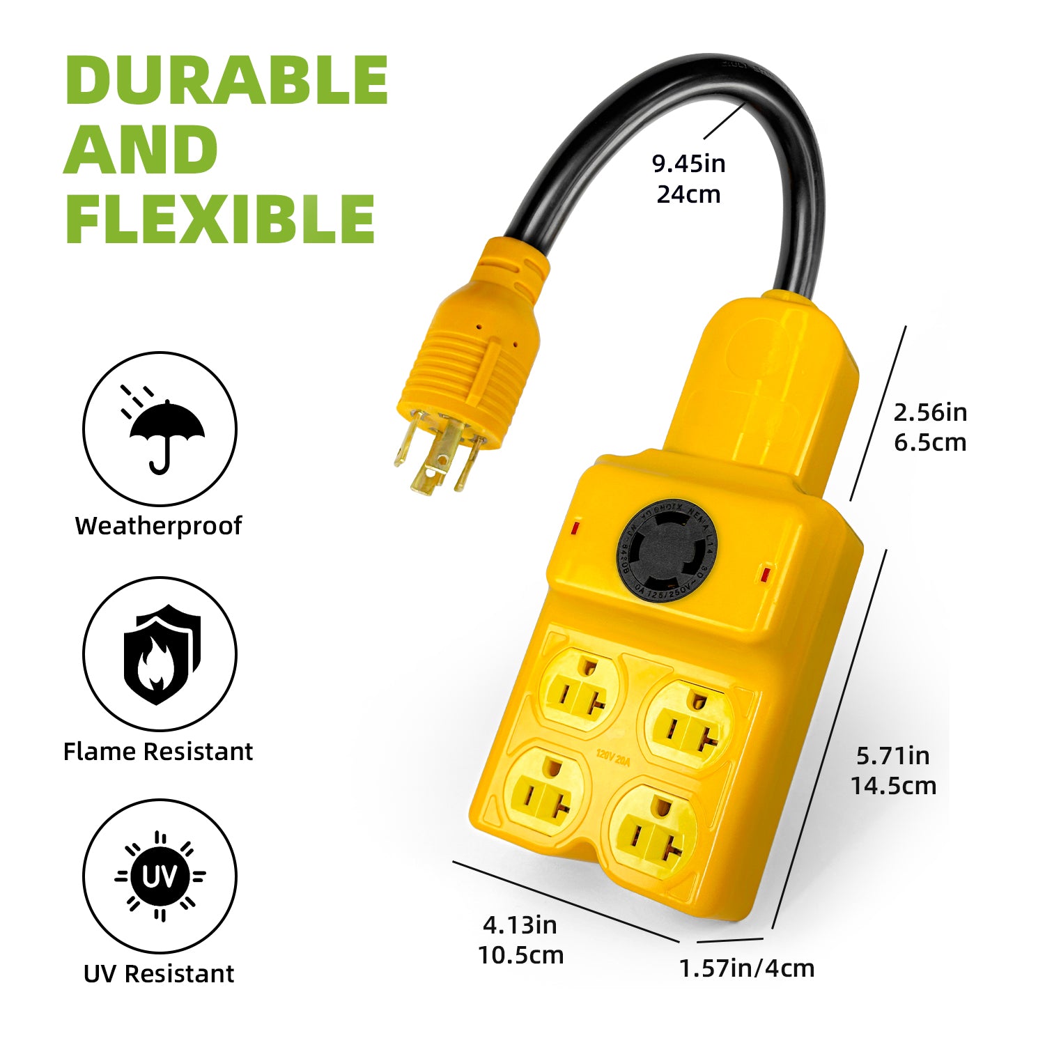 30 Amp to 120V Splitter Cord, NEMA L14-30P to 4X 5-15/5-20R & 1x L14-30R Generator Extension Cord