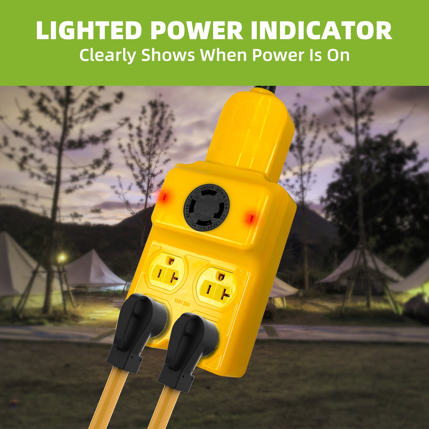30 Amp to 120V Splitter Cord, NEMA L14-30P to 4X 5-15/5-20R & 1x L14-30R Generator Extension Cord