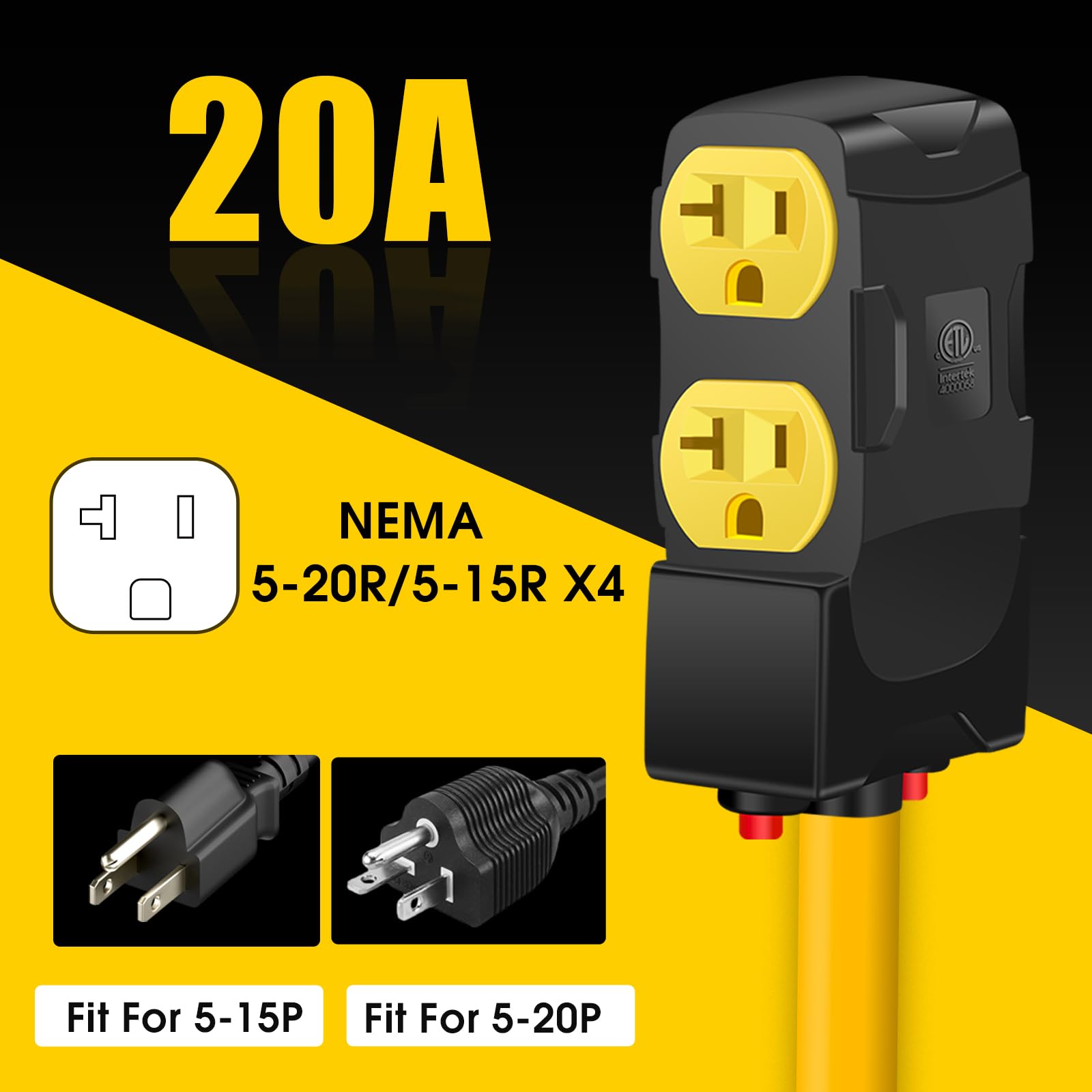 30Amp to 20Amp 110V Adapter, Compatible with NEMA 10-30P to 4X 5-20R/15R with 20 Amp Circuit Breaker, 240V to 120V Dryer Power Distribution Adapter