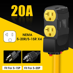 30Amp to 20Amp 110V Adapter, Compatible with NEMA 10-30P to 4X 5-20R/15R with 20 Amp Circuit Breaker, 240V to 120V Dryer Power Distribution Adapter