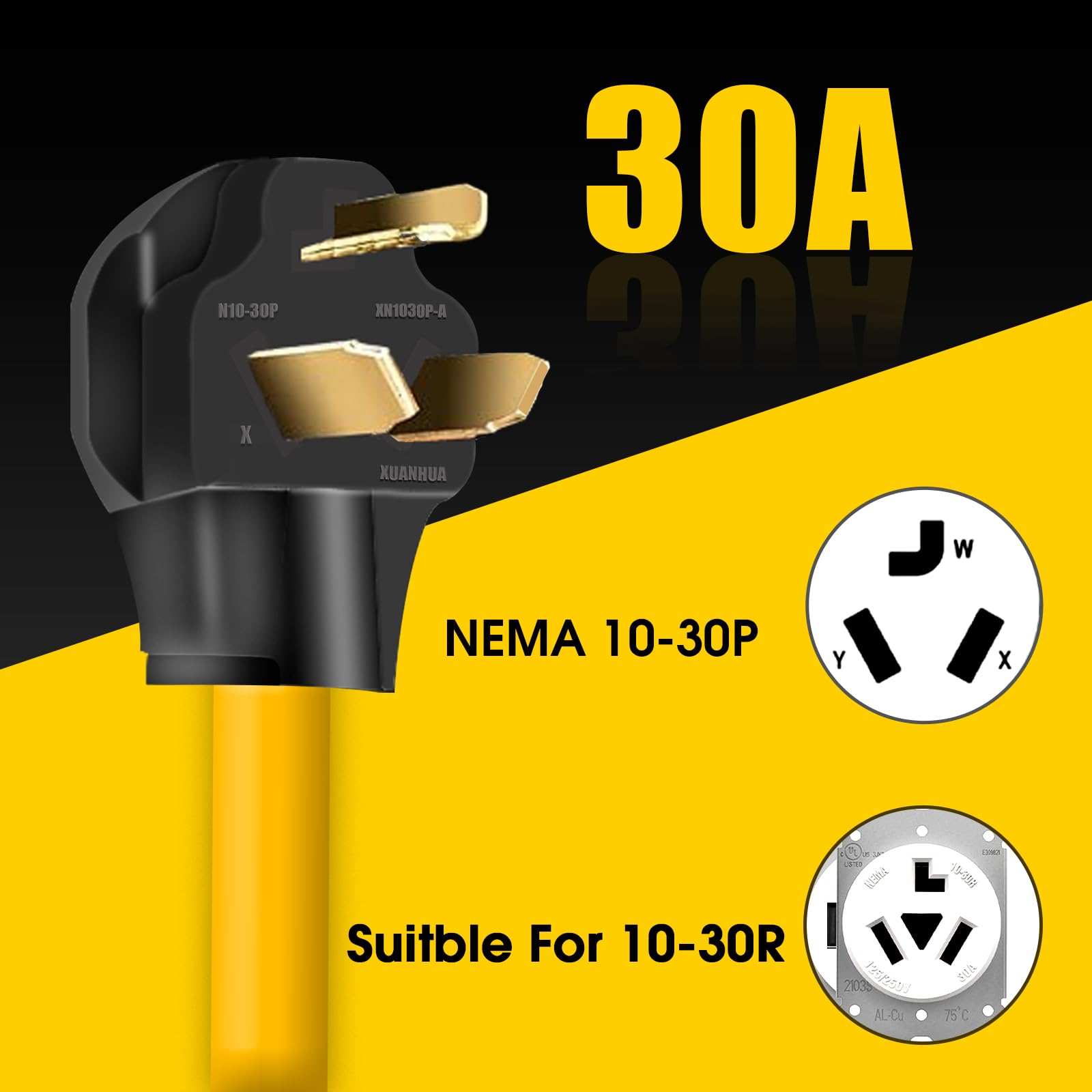 30Amp to 20Amp 110V Adapter, Compatible with NEMA 10-30P to 4X 5-20R/15R with 20 Amp Circuit Breaker, 240V to 120V Dryer Power Distribution Adapter