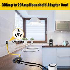 30Amp to 20Amp 110V Adapter, Compatible with NEMA 10-30P to 4X 5-20R/15R with 20 Amp Circuit Breaker, 240V to 120V Dryer Power Distribution Adapter