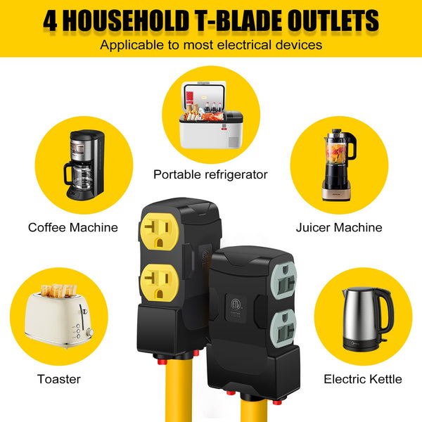 30Amp to 20Amp 110V Adapter, Compatible with NEMA 10-30P to 4X 5-20R/15R with 20 Amp Circuit Breaker, 240V to 120V Dryer Power Distribution Adapter