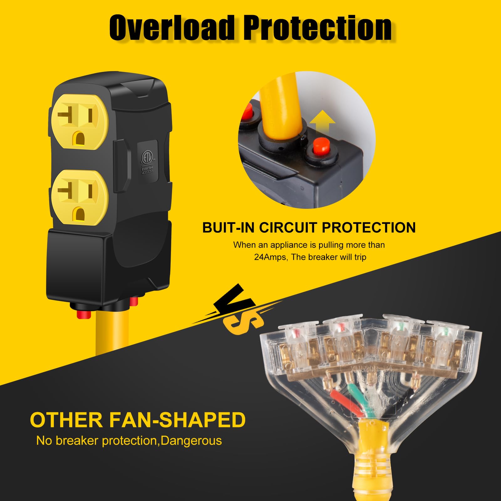 30Amp to 20Amp 110V Adapter, Compatible with NEMA 10-30P to 4X 5-20R/15R with 20 Amp Circuit Breaker, 240V to 120V Dryer Power Distribution Adapter