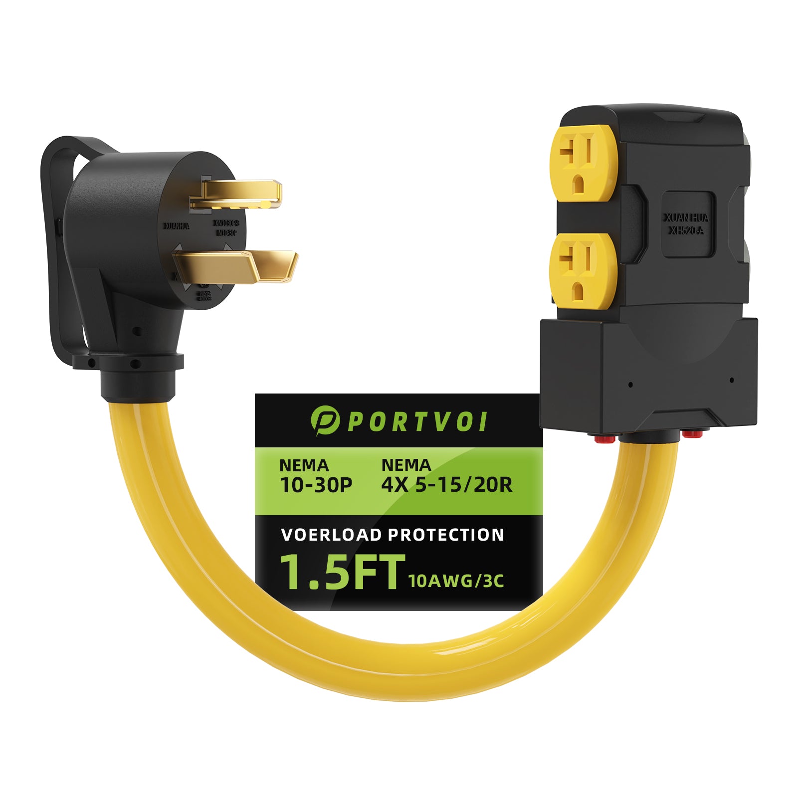 Portvoi 30 Amp to 20/15 Amp Dryer Adapter, NEMA 10-30P to 4X 5-20R/5-15R Main image