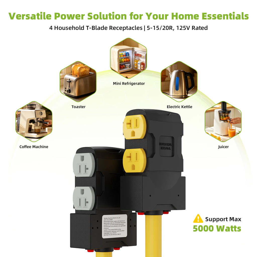 Portvoi 30 Amp to 20/15 Amp Dryer Adapter, NEMA 10-30P to 4X 5-20R/5-15R